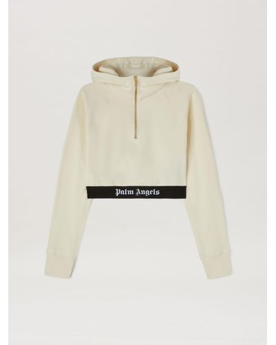 Palm Angels Logo Tape Zipped Hoodie - Natural