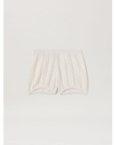 Palm Angels Knit Shorts With Chain Details - Natural