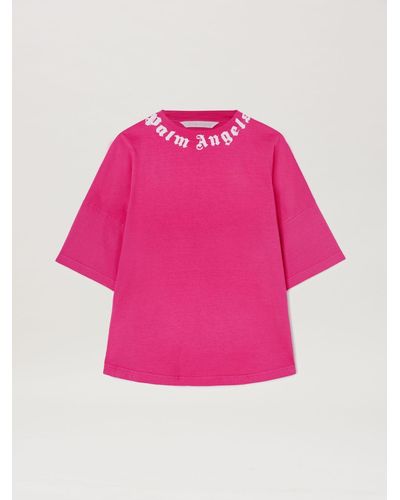 Palm Angels Neck Logo Loose Fit T-Shirt - Pink
