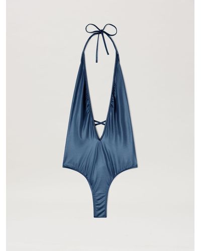 Palm Angels Metallic V Neck Swimsuit - Blue