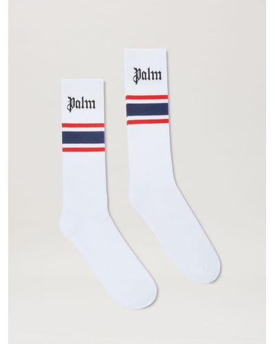 Palm Angels Striped Socks With Logo - White