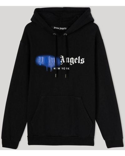 Palm Angels Sprayed Logo-print Hoodie - Black