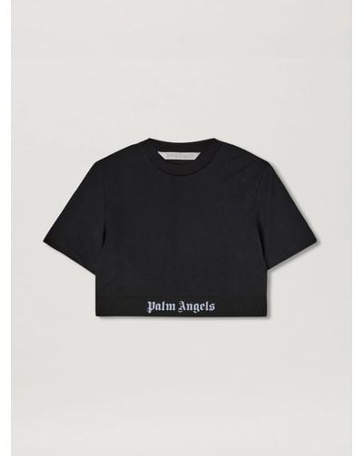 Palm Angels Cropped Logo-tape T-shirt - Black