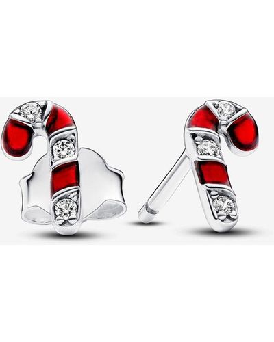 PANDORA Sparkling Red Candy Cane Stud Earrings