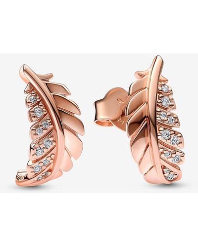 PANDORA Floating Curved Feather Stud Earrings - Pink