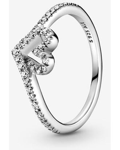 PANDORA Wish Funkelnder Wishbone Herz Ring aus Sterling Silber/Ringgröße 56 - Mehrfarbig