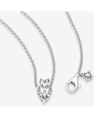 PANDORA Double Heart Pendant Sparkling Collier Necklace - Meerkleurig