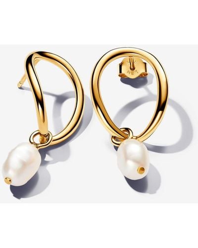 PANDORA Organically Shaped Circle & Baroque Treated Freshwater Cultured Pearl Earrings - Metallic