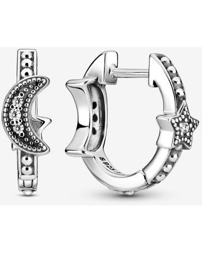 PANDORA Crescent Moon & Stars Beaded Hoop Earrings - Wit