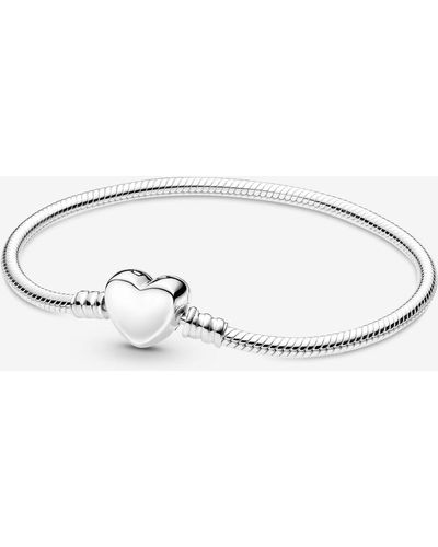 PANDORA Moments Engravable Heart Clasp Snake Chain Bracelet - Metallic