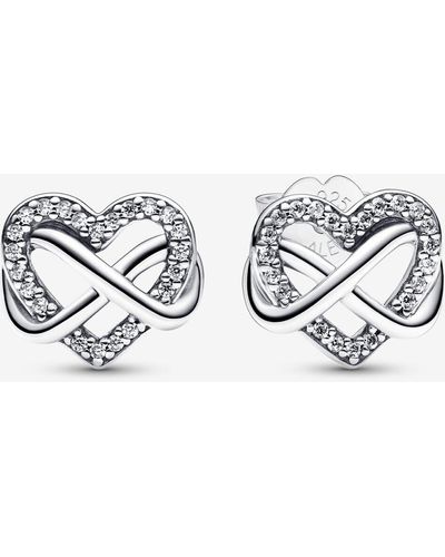 PANDORA Sparkling Infinity Heart Stud Earrings - Metallic