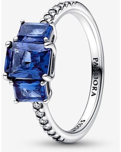 PANDORA Blue Rectangular Three Stone Sparkling Ring