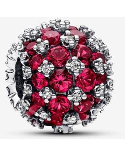 PANDORA Moments Funkelndes Rosafarbenes Rundes Pavé-Charm aus Sterling Silber mit Zirkonia - Rot