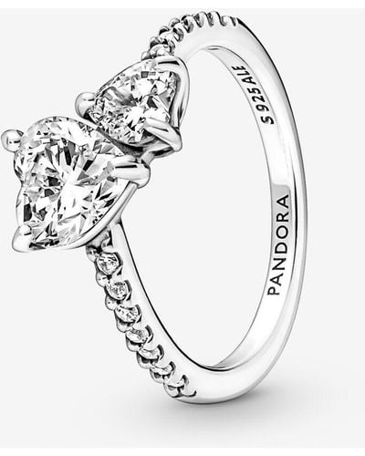 PANDORA Double Heart Sparkling Ring - Metallic