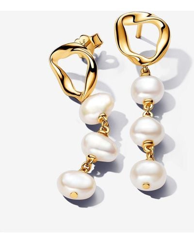 PANDORA Organically Shaped Circle & Baroque Treated Freshwater Cultured Pearls Drop Earrings - Metallic