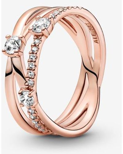 PANDORA Ring Timeless "funkelnder Dreifachring" Zirkonia rosévergoldet 189400C01 54 - Pink