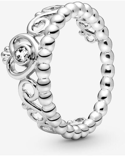 PANDORA Signature Sterling Silver Princess Tiara Crown Cubic Zirconia Ring - Multicolour