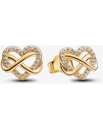 PANDORA Sparkling Infinity Heart Stud Earrings - Metallic