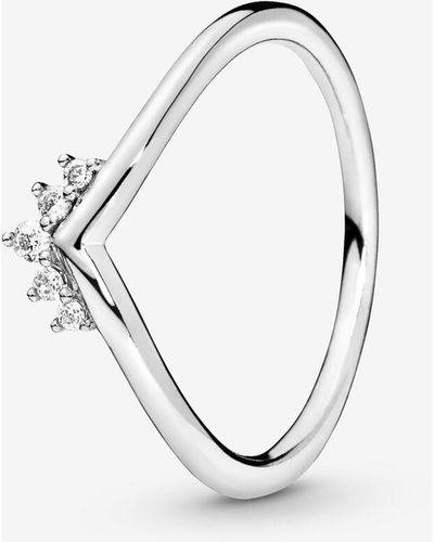 PANDORA Timeless Sterling Silver Tiara Cubic Zirconia Wishbone Ring - Multicolour