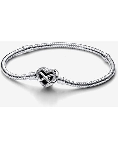 PANDORA Moments Sparkling Infinity Heart Clasp Snake Chain Bracelet - Metallic
