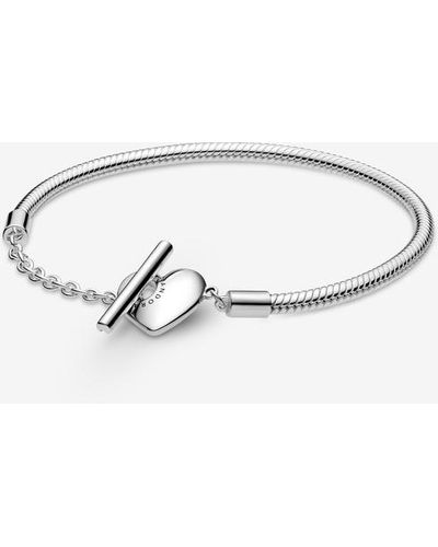 PANDORA Moments Heart T-bar Snake Chain Bracelet - Metallic