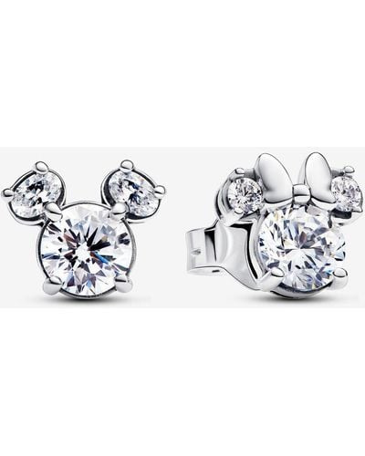 PANDORA Disney Mickey Mouse & Minnie Mouse Sparkling Stud Earrings - Metallic