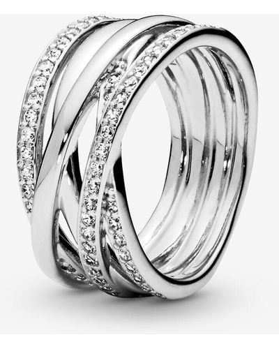 PANDORA Sparkling & Polished Lines Ring - Metallic