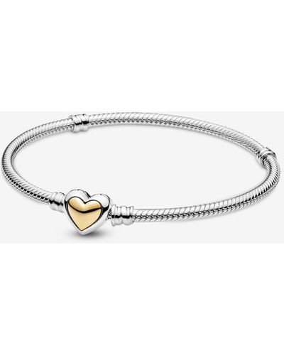 PANDORA Domed Golden Heart Clasp Snake Chain Bracelet - Metallic