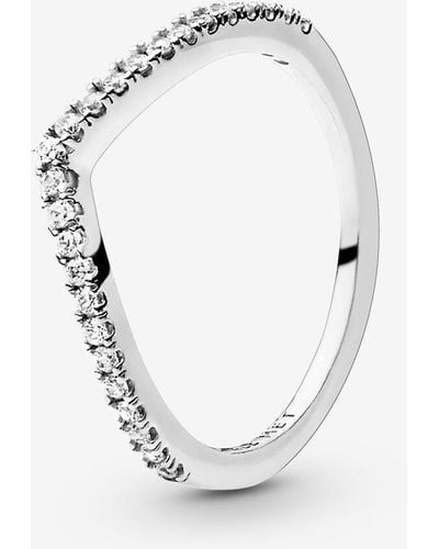 PANDORA Timeless Sterling Silver Princess Cubic Zirconia Wishbone Ring - Metallic