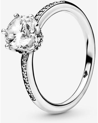PANDORA Signature Sterling Silver Sparkling Crown Cubic Zirconia Solitaire Ring - Metallic