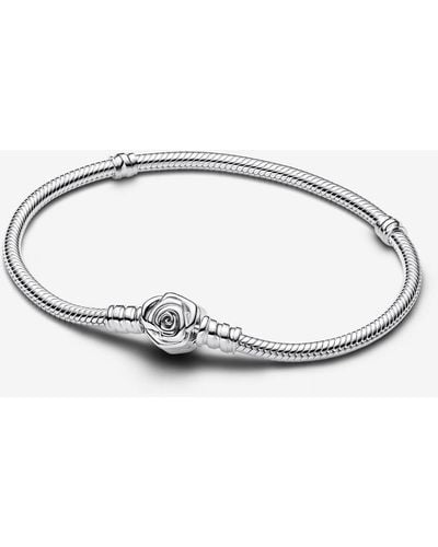 PANDORA Moments Rose In Bloom Clasp Snake Chain Bracelet - Metallic