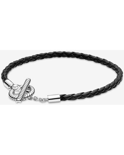 PANDORA Moments Braided Leather T-bar Bracelet - Zwart