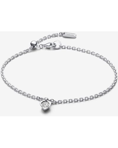 PANDORA Talisman Sterling Silver Lab-grown Diamond Heart Chain Bracelet - Metallic