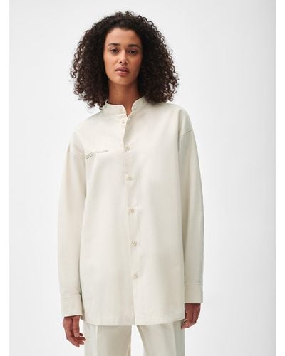 PANGAIA Cotton Linen Mandarin Collar Long-sleeve Shirt - White