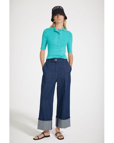 Patou Pantalon en denim bio à revers - Bleu