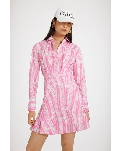 Patou プリント入りオーガニックコットン製 プリーツシャツドレス - ピンク