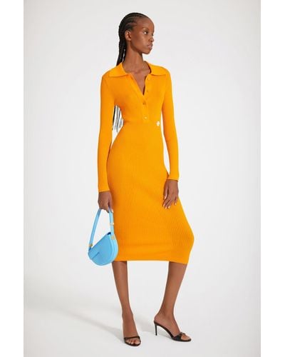 Patou Knit Polo Midi Dress - Orange