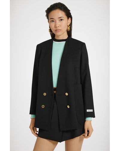 Patou Collarless Double-Breasted Wool Jacket - Black