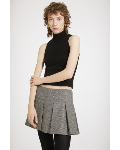 Patou Pleated Mini Skirt In Textured Wool - Grey