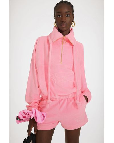 Patou Sweatshirt à col zippé en jersey éponge de coton bio - Rose