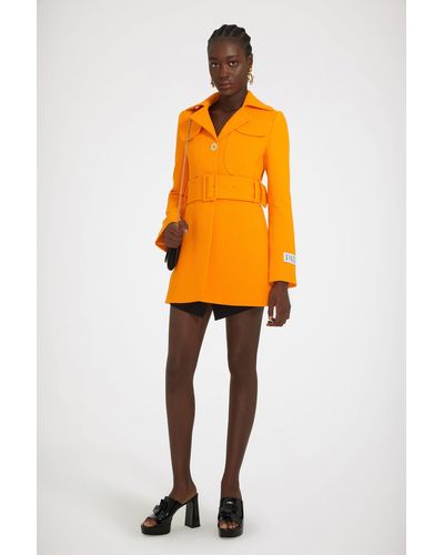 Patou Cappotto con cintura in crepe di lana vergine - Arancione