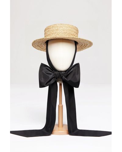 Patou Jp Boater Hat In Raffia Vanilla - Black