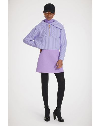 Patou Zip-Up Collar Rib Knit Jumper - Purple