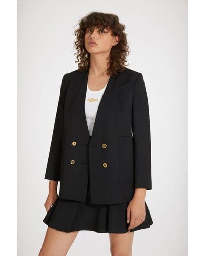 Patou Collarless Double-Breasted Jacket - Black