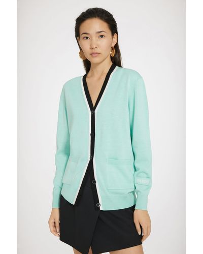 Patou Cardigan à col contrasté en coton et laine - Vert