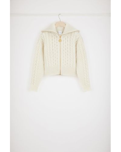 Patou Cardigan intrecciato con zip in lana e cachemire - Bianco