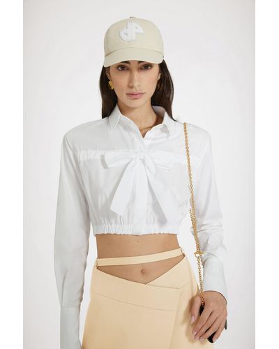 Patou Kurze Bluse mit Schleife aus nachhaltiger Baumwolle - Weiß