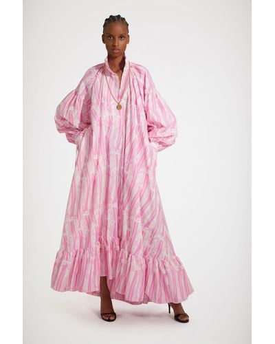 Patou Maxi-Stufenkleid aus bedruckter Bio-Baumwolle - Pink
