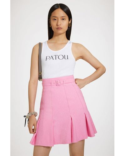 Patou コットン混紡ツイード製 ハイウエスト プリーツスカート - ピンク