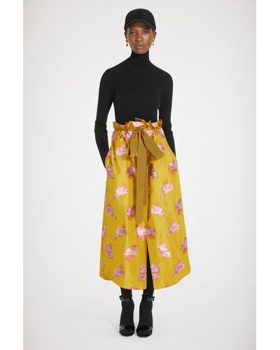 Patou Drawstring Grosgrain Skirt In Floral Faille - Yellow
